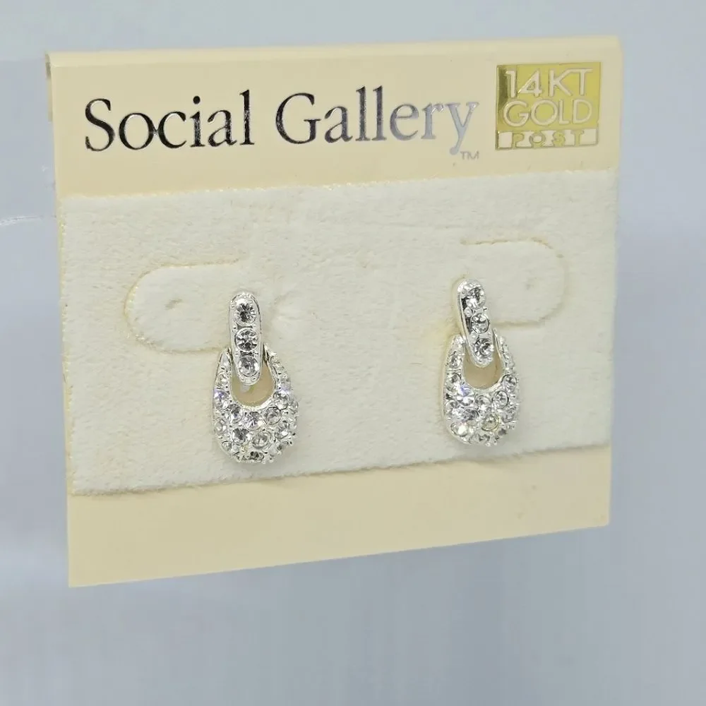 14K Gold Post Rhinestone Earrings - Picture 5 of 5